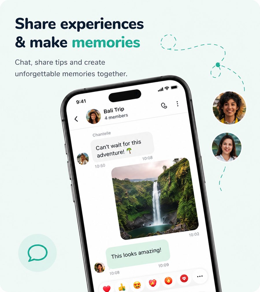 Share experiences and make memories — group chat screen in the Solobase app